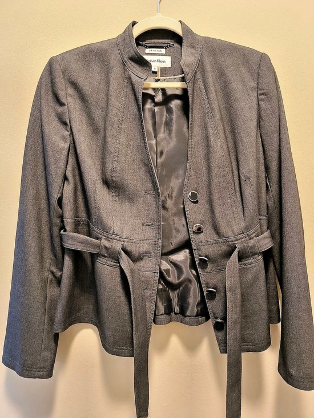 Calvin Klein Belted Gray Blazer Size 8 Like New